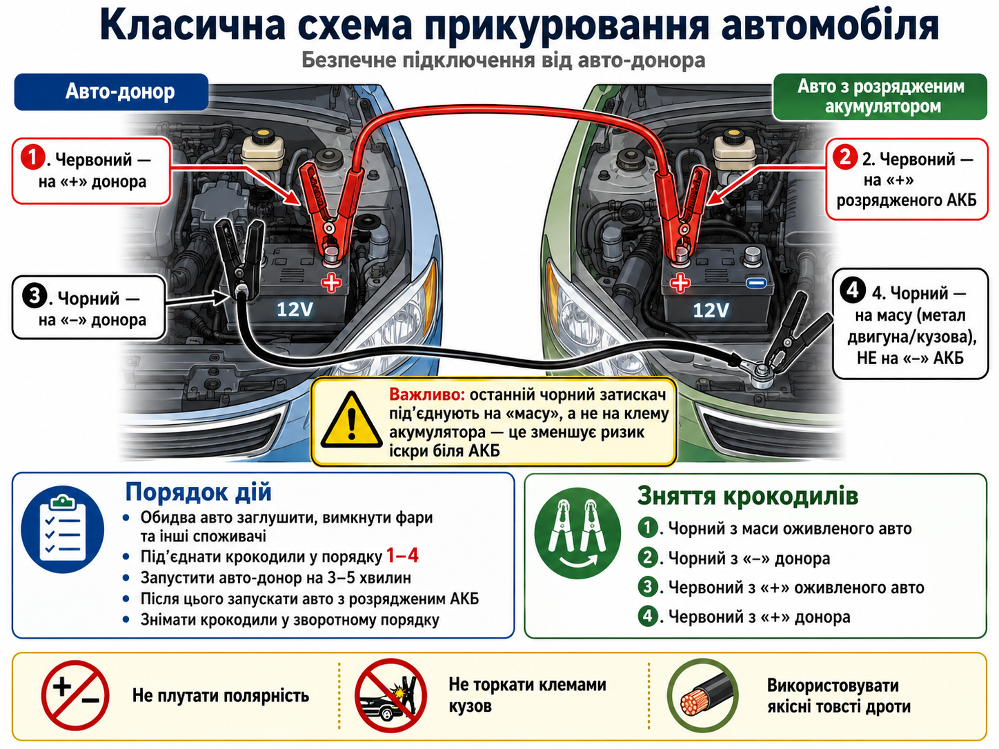Класична схема прикурювання автомобіля від авто-донора